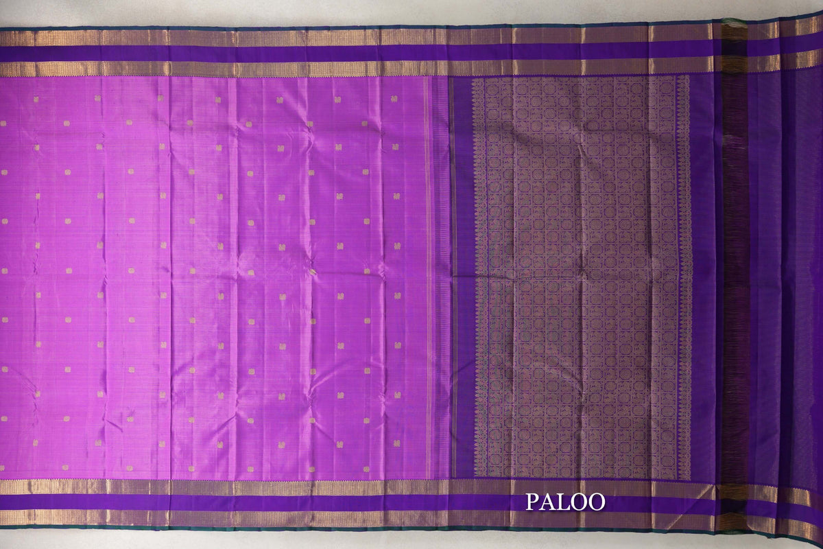 Purple with Violet with Green Selvedge Rettai Pettu Borders Vintage Kanjivaram Silk Saree SS10167