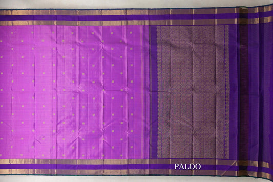 Purple with Violet with Green Selvedge Rettai Pettu Borders Vintage Kanjivaram Silk Saree paloo