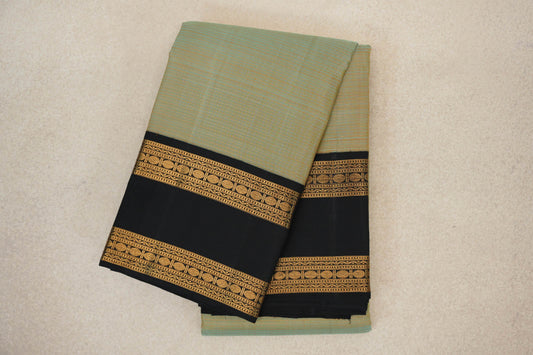 Mild Pastel Blue/Yellow with Black Rettai Pettu Borders Vintage Kanjivaram Silk Saree