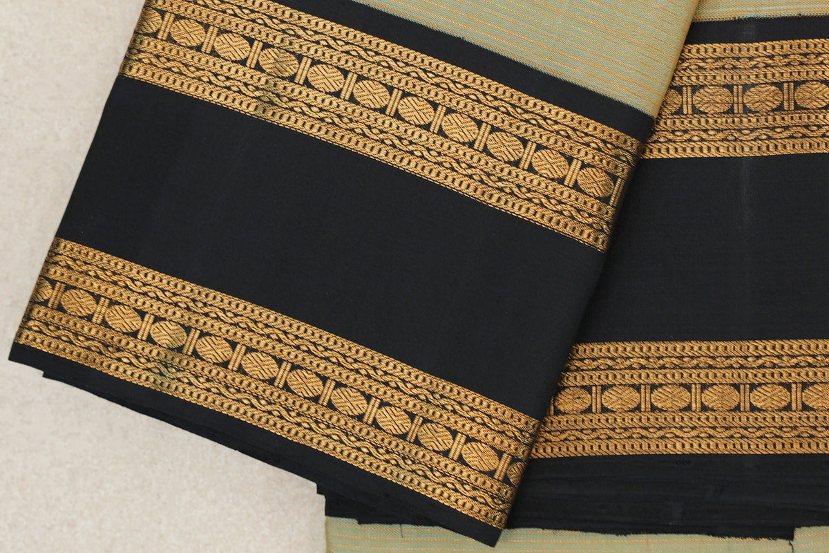 Mild Pastel Blue/Yellow with Black Rettai Pettu Borders Vintage Kanjivaram Silk Saree SS10168