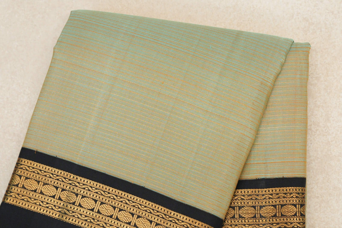 Mild Pastel Blue/Yellow with Black Rettai Pettu Borders Vintage Kanjivaram Silk Saree SS10168