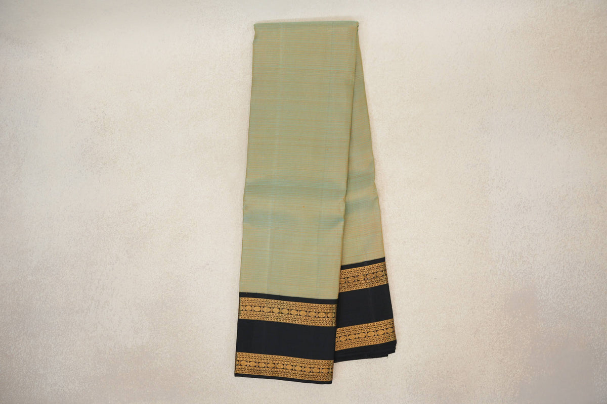 Mild Pastel Blue/Yellow with Black Rettai Pettu Borders Vintage Kanjivaram Silk Saree SS10168