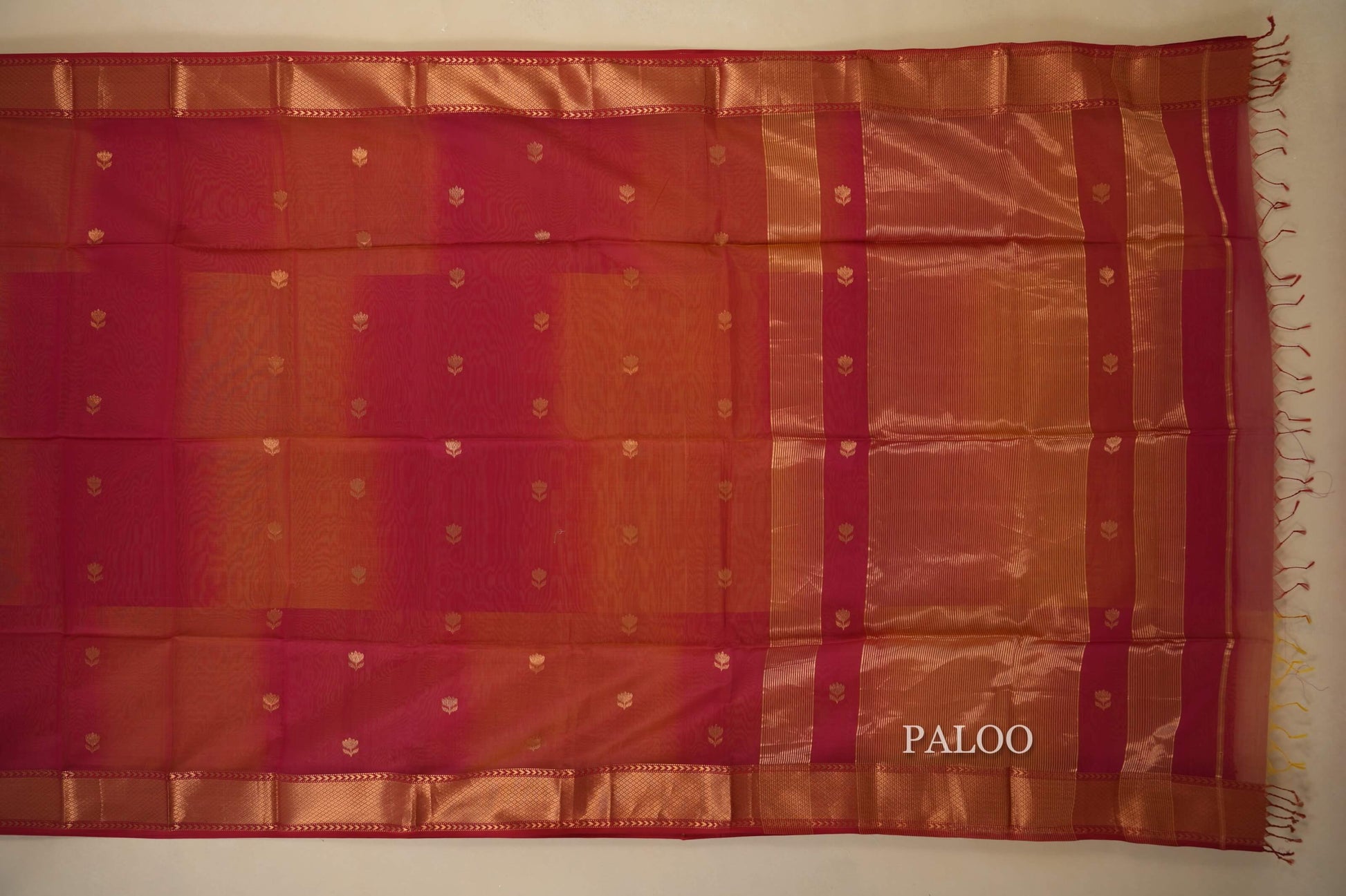 Multi Color Maheshwari Silk Cotton Saree paloo