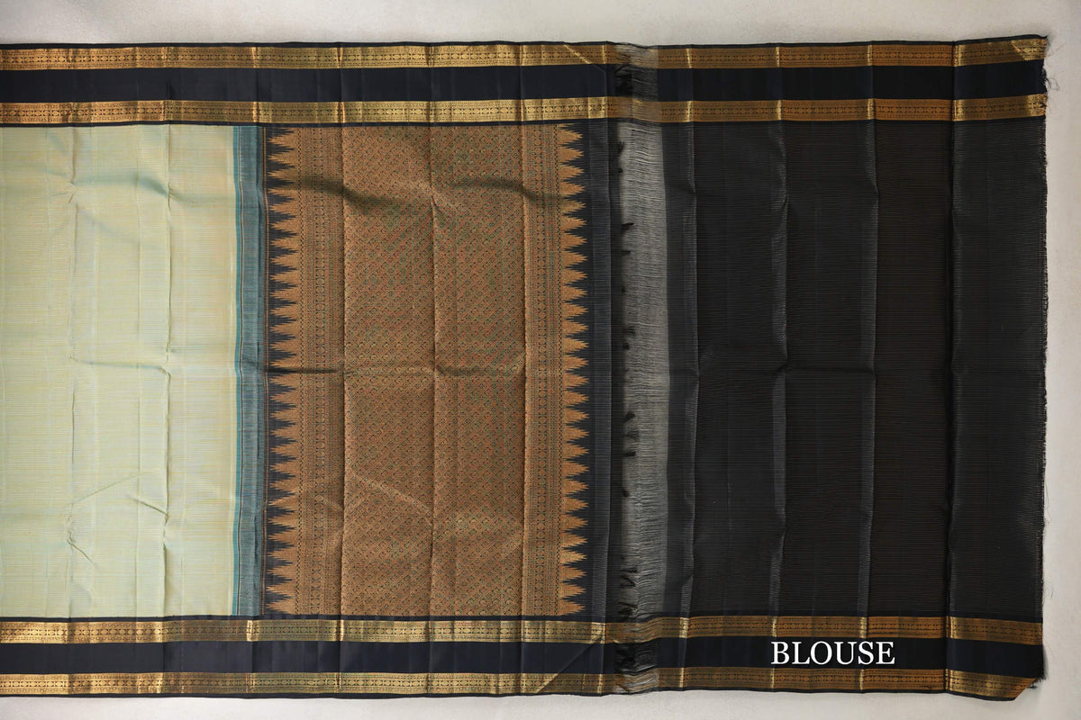 Mild Pastel Blue/Yellow with Black Rettai Pettu Borders Vintage Kanjivaram Silk Saree SS10168