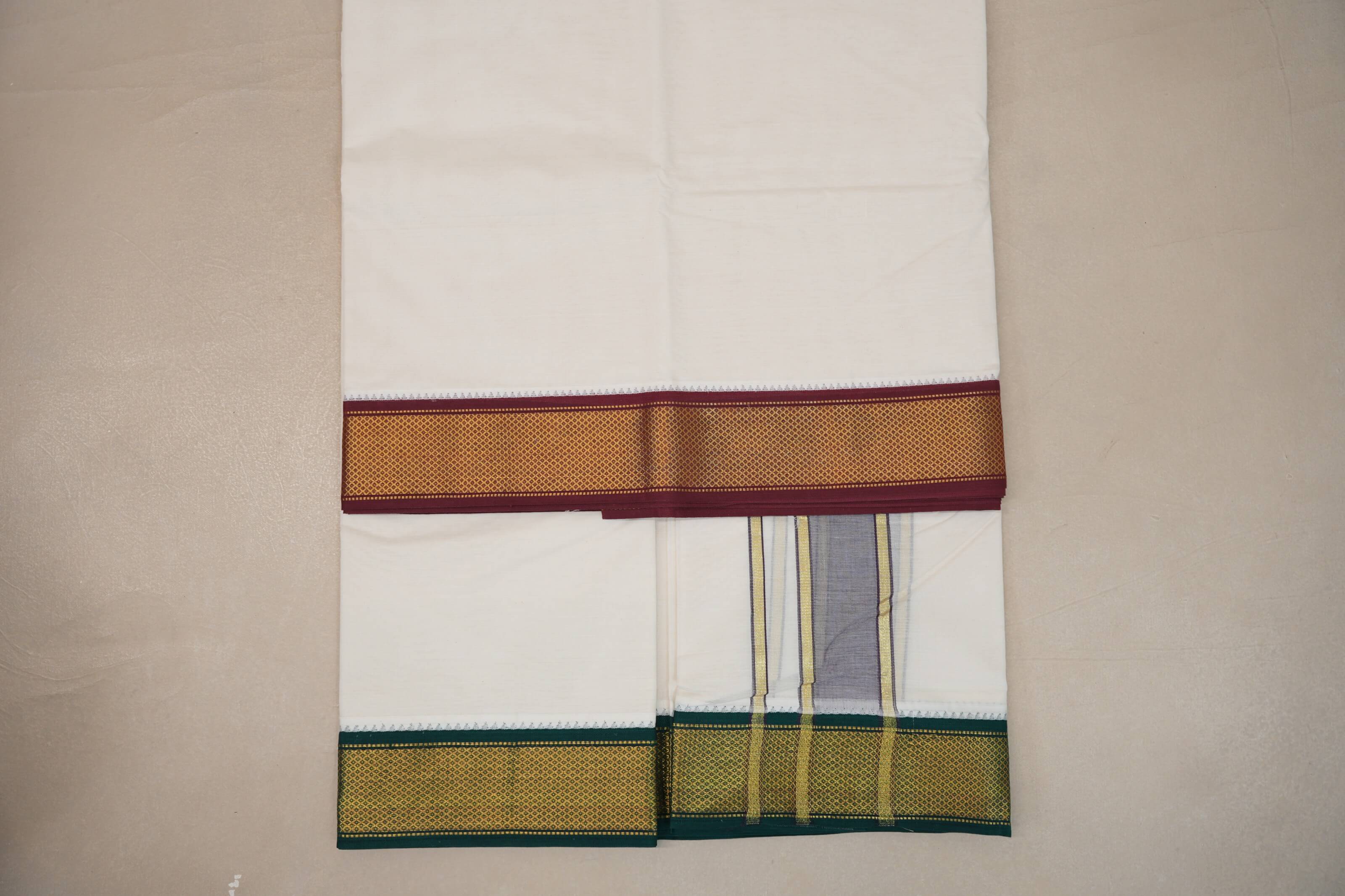 10 Mulam Cotton Muhurtham Dhoti with 6 Mulam Angavastram DH085