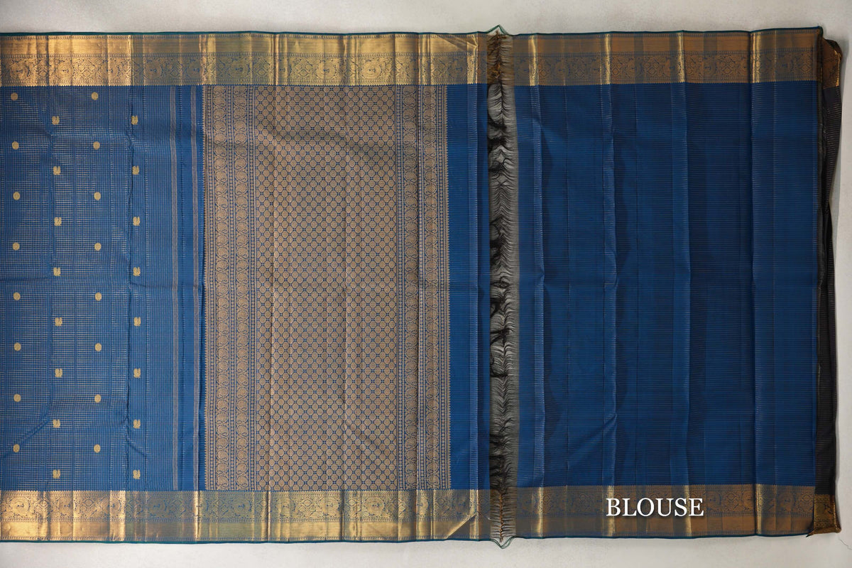 Peacock Blue with Zari Checks Vintage Kanjivaram Silk Saree SS10169
