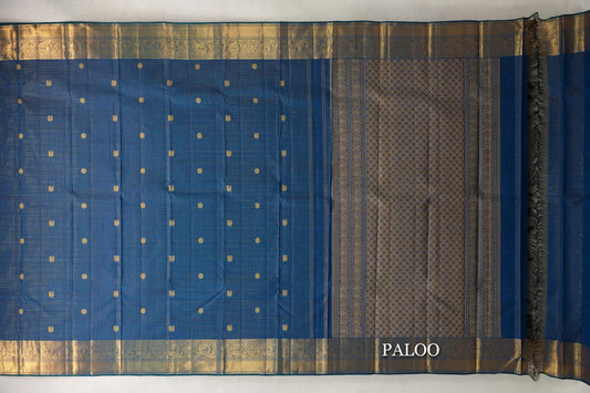 Peacock Blue with Zari Checks Vintage Kanjivaram Silk Saree SS10169