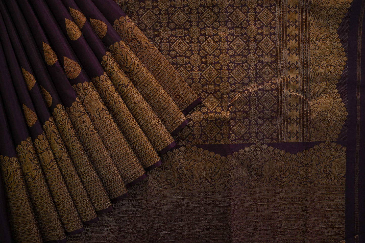 Deep purple kanchipuram silk saree