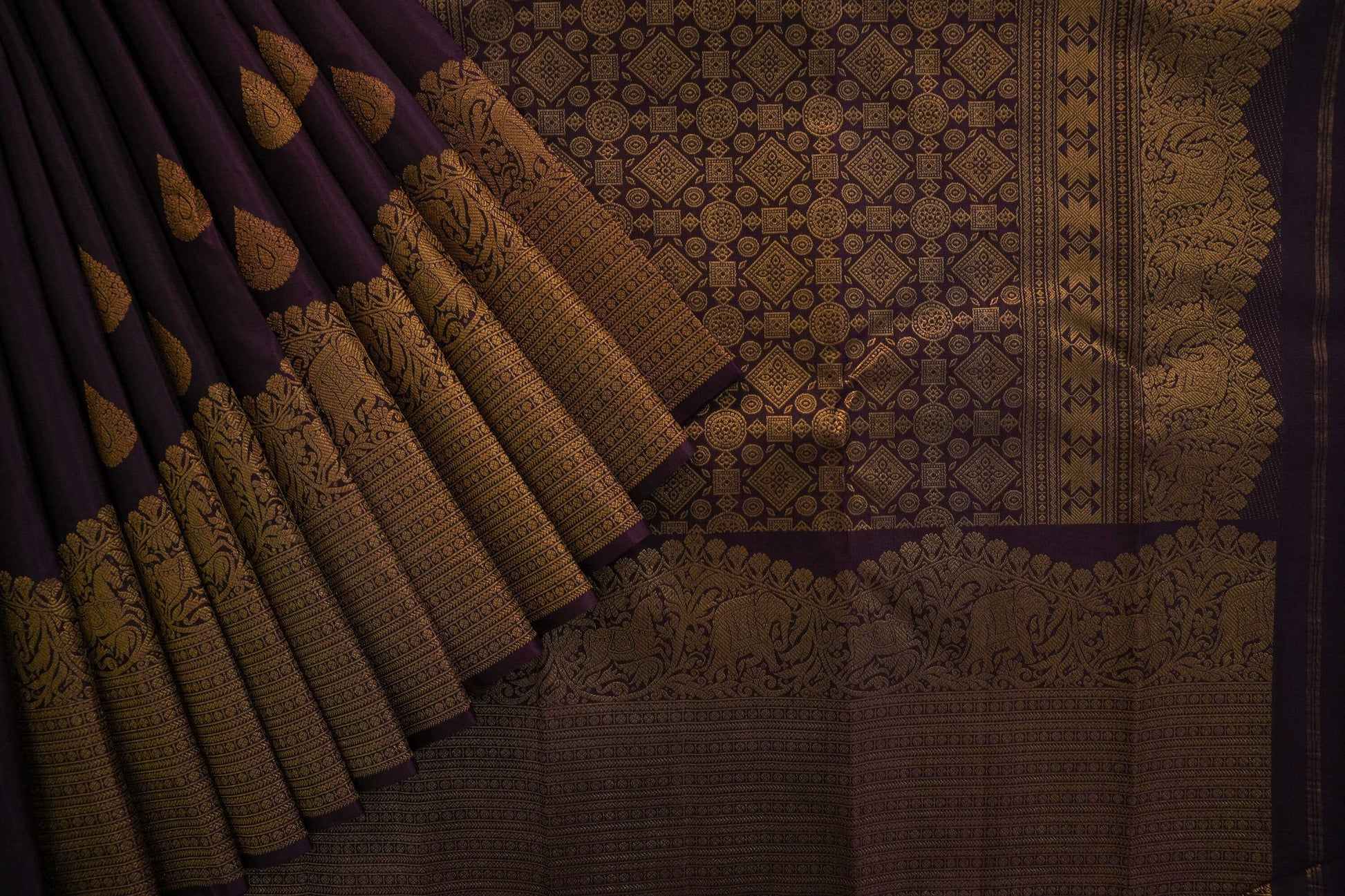 Deep purple kanchipuram silk saree