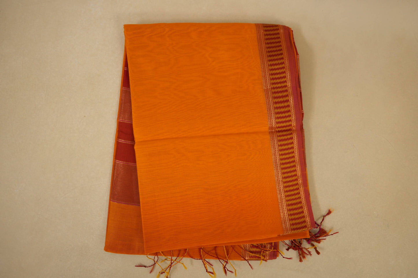 Mustard folded maheshwari silk cotton saree