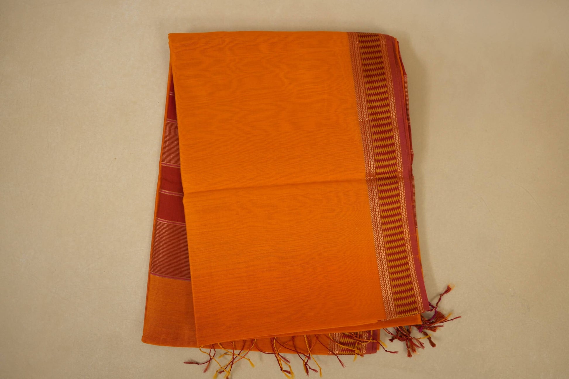 Mustard folded maheshwari silk cotton saree