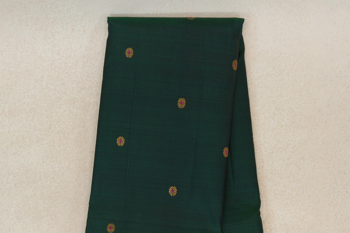 Bottle Green with Deep Blue/Rust Rettai Pettu Borders Vintage Kanjivaram Silk Saree SS10172