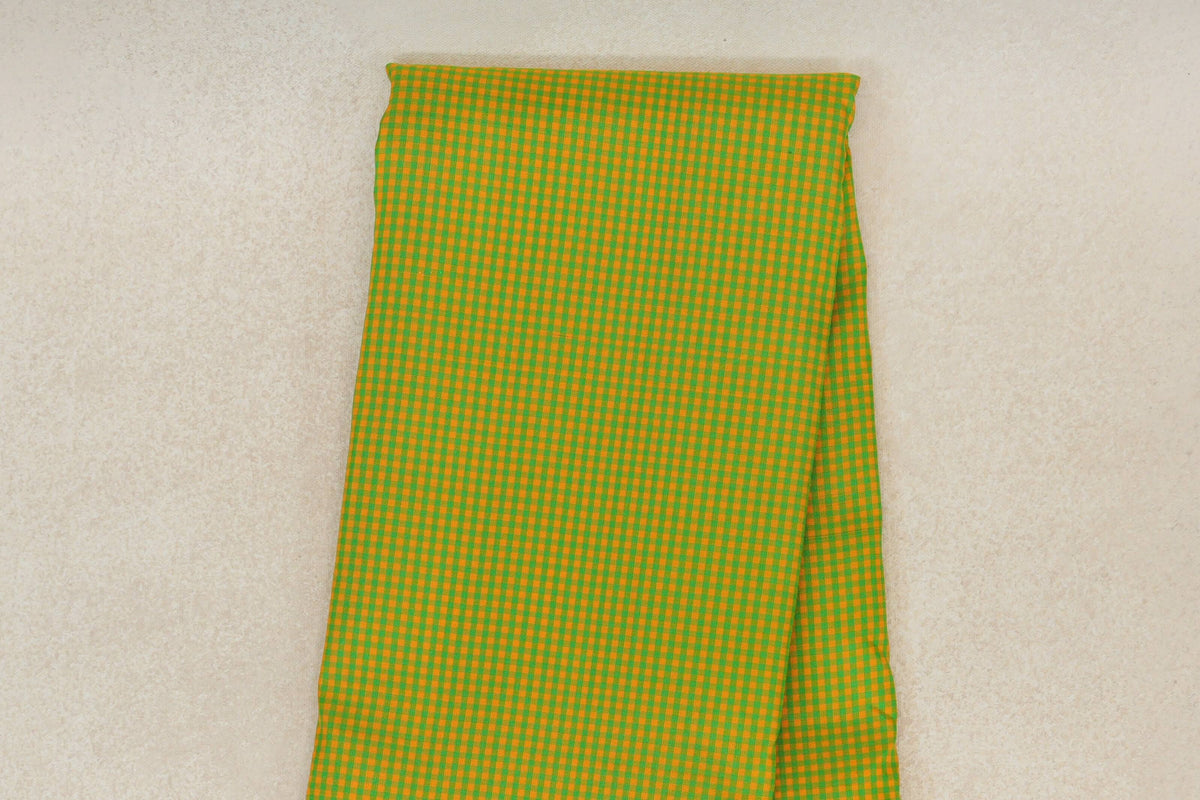 Green/Yellow Checks with Magenta Rettai Pettu Borders Vintage Kanjivaram Silk Saree SS10173