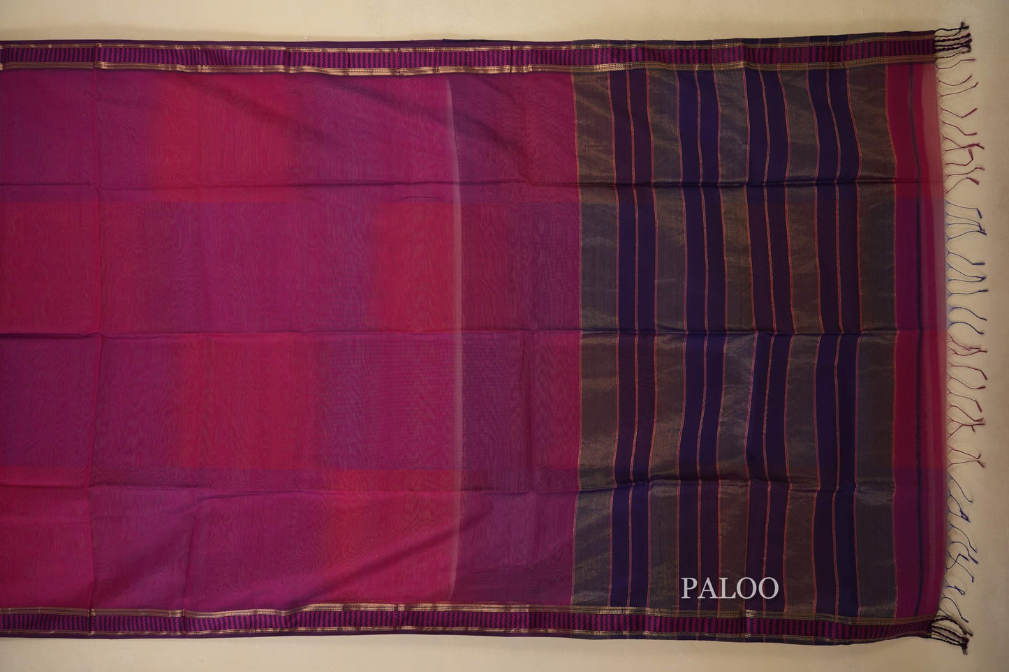 Multi Color Maheshwari Silk Cotton Saree paloo