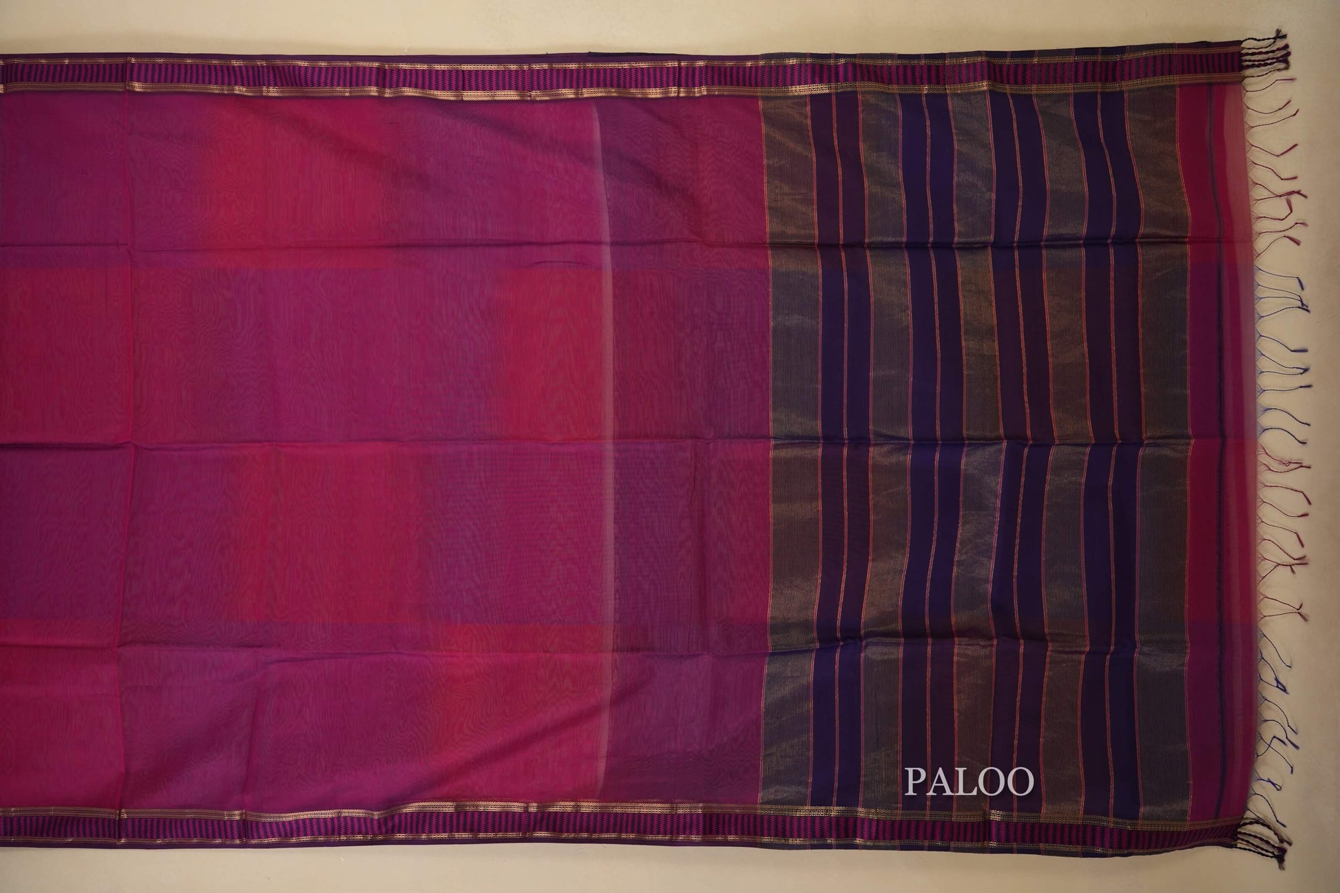 Multi Color Maheshwari Silk Cotton Saree paloo