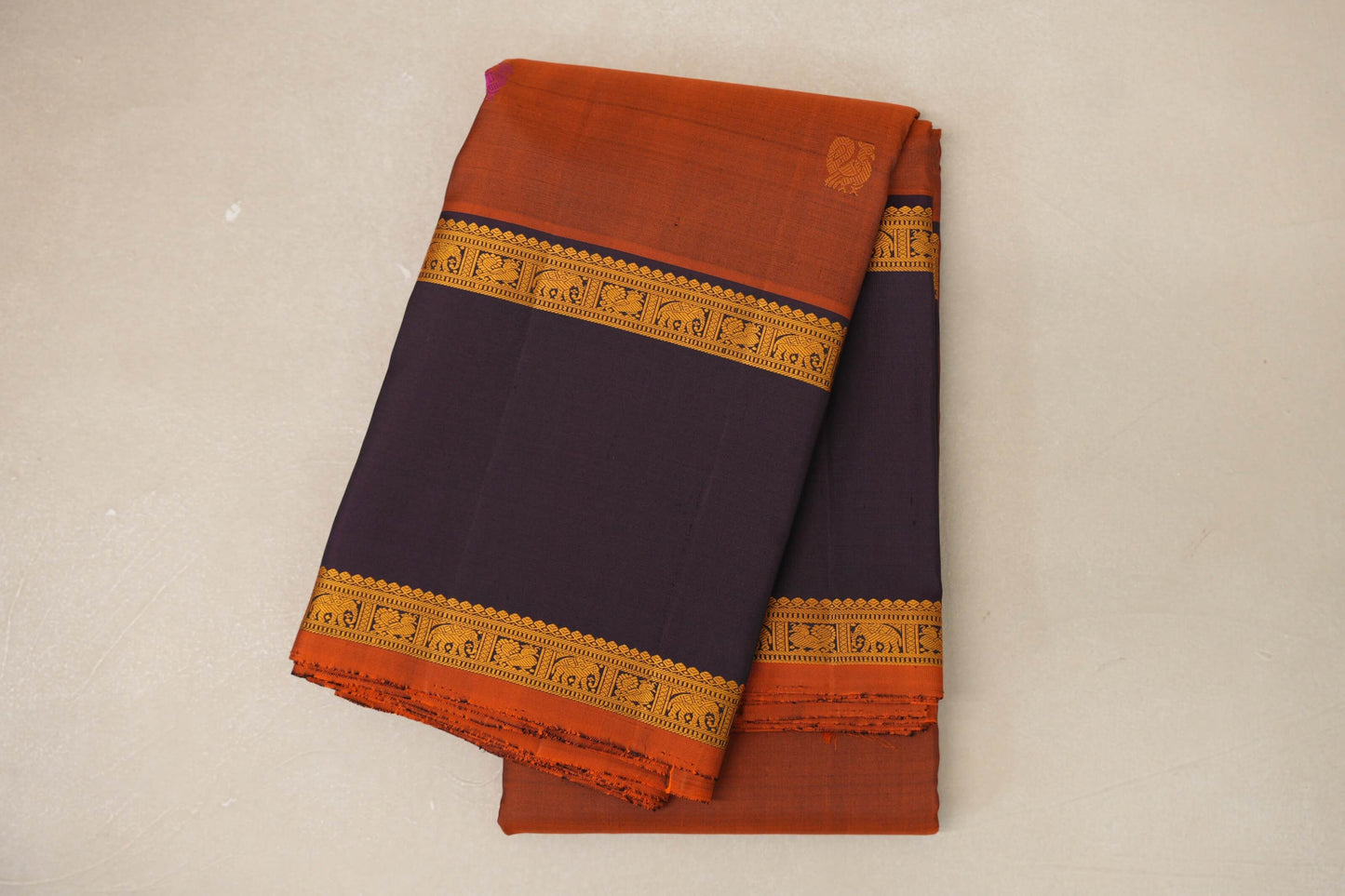 Orangish brown with Deep Plum Vintage Kanjivaram Silk Saree SS9051