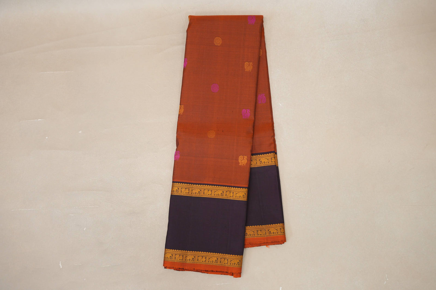 Orangish brown with Deep Plum Vintage Kanjivaram Silk Saree SS9051