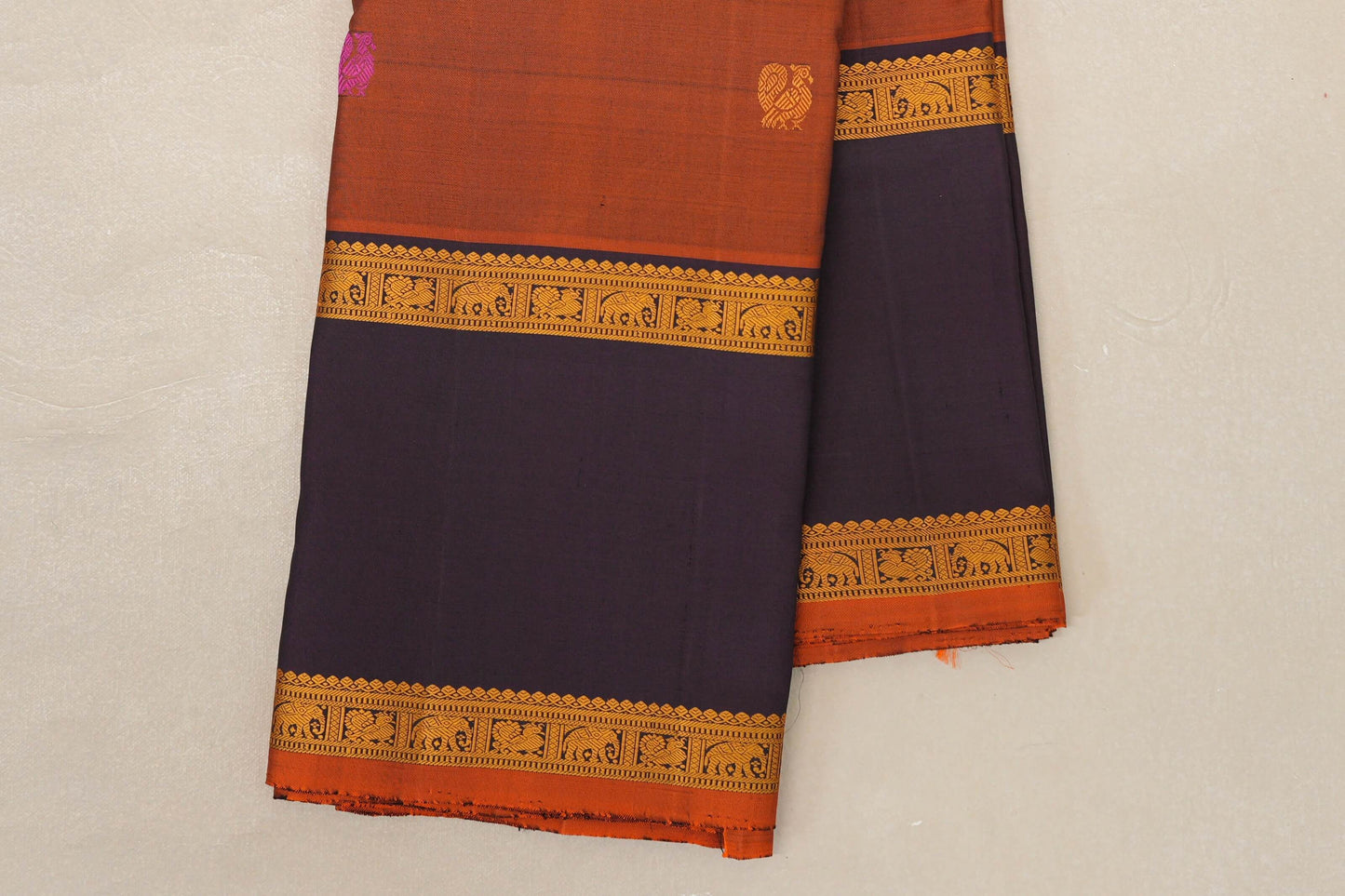 Orangish brown with Deep Plum Vintage Kanjivaram Silk Saree SS9051
