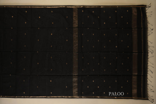 Black maheshwari silk cotton saree paloo