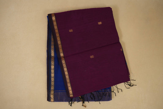 Magenta folded maheshwari silk cotton saree