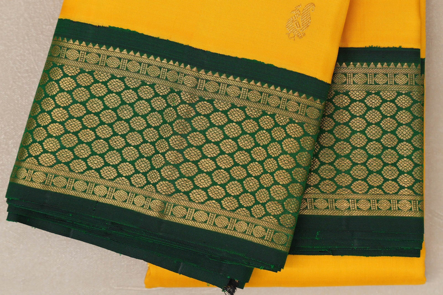 Bright yellow with bottle green Vintage Kanjivaram Silk Saree SS9052