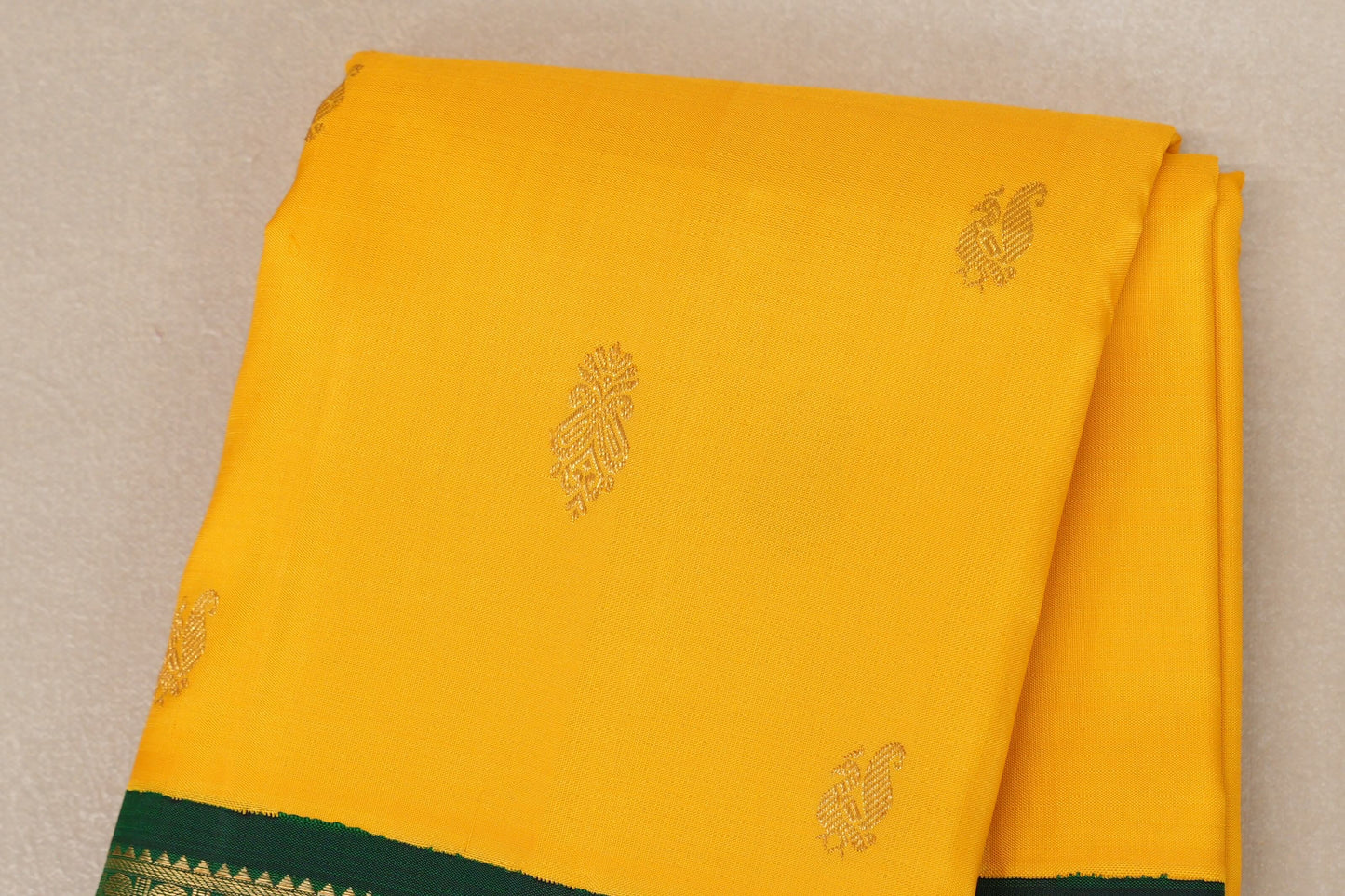Bright yellow with bottle green Vintage Kanjivaram Silk Saree SS9052