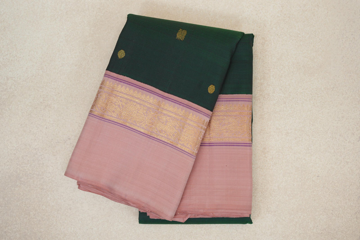 Bottle Green with Dusty Pink Borders Vintage Kanjivaram Silk Saree SS10176