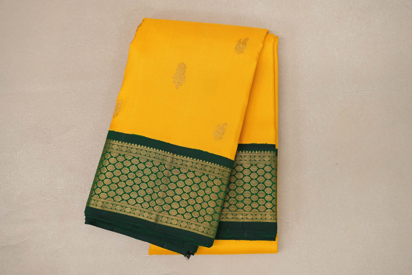 Bright yellow with bottle green Vintage Kanjivaram Silk Saree SS9052