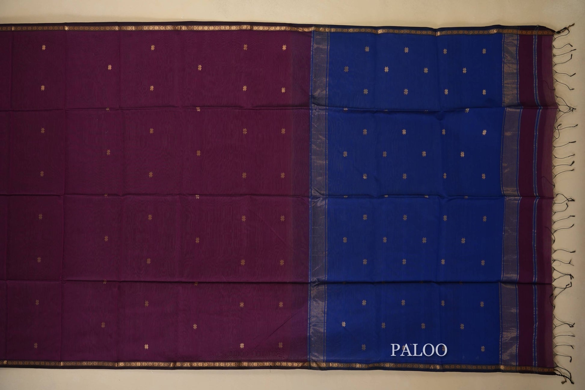 Magenta maheshwari silk cotton saree paloo