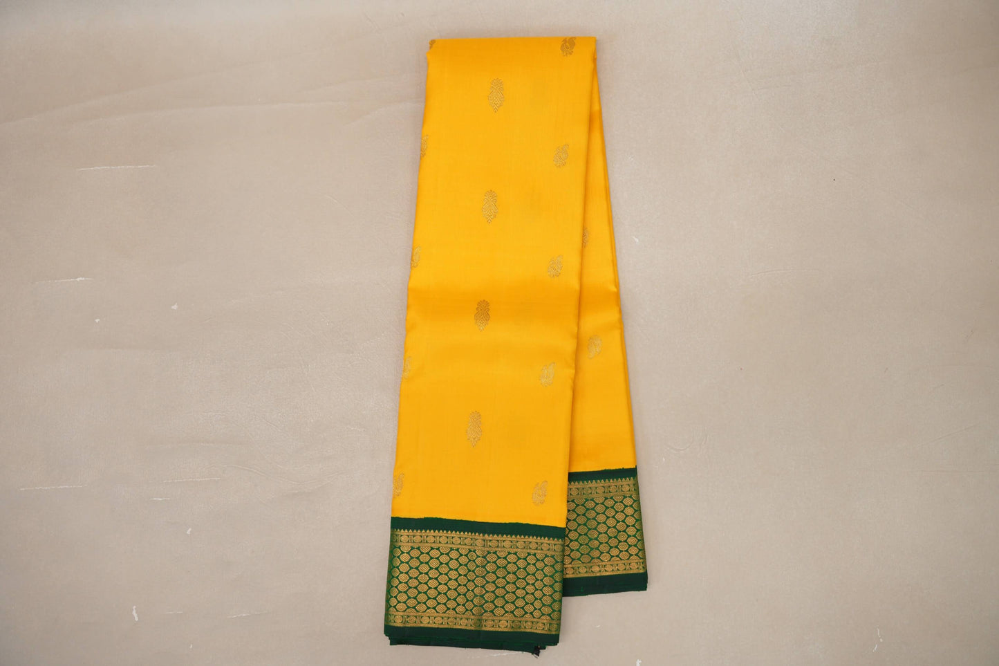 Bright yellow with bottle green Vintage Kanjivaram Silk Saree SS9052