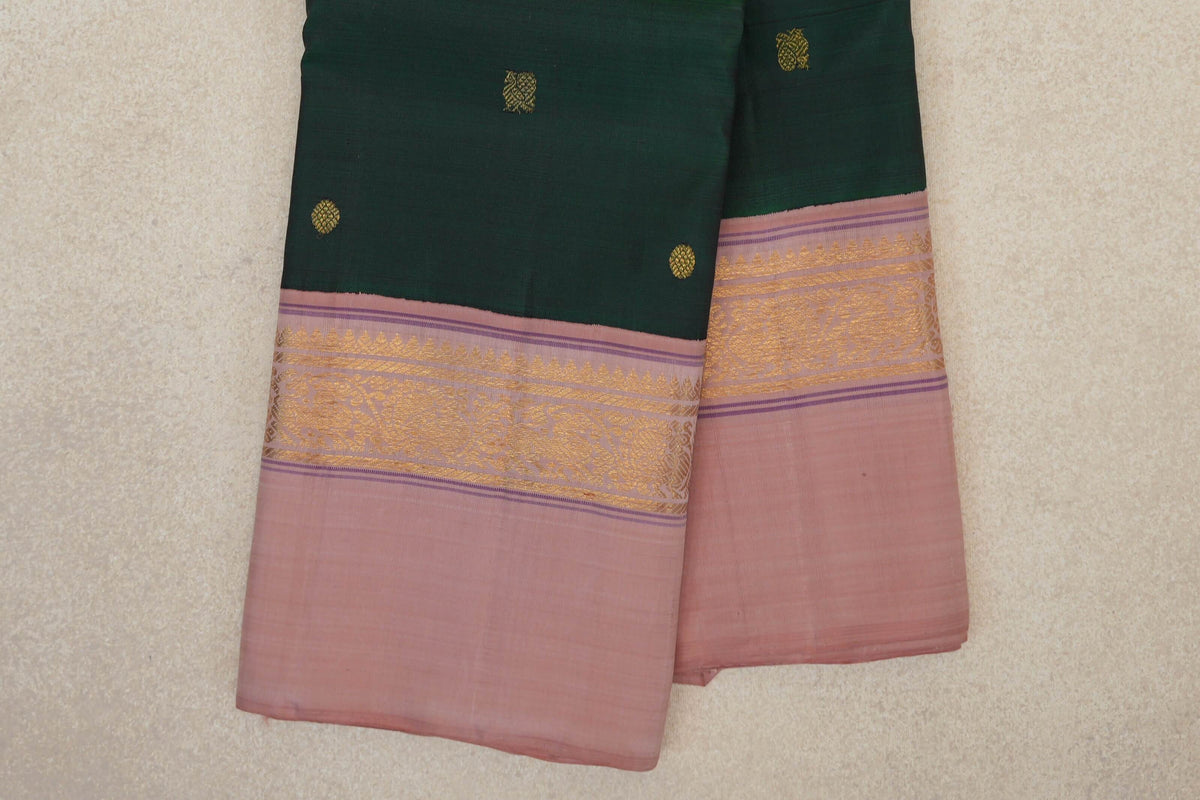 Bottle Green with Dusty Pink Borders Vintage Kanjivaram Silk Saree SS10176