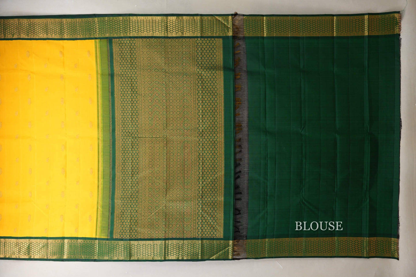 Bright yellow with bottle green Vintage Kanjivaram Silk Saree SS9052