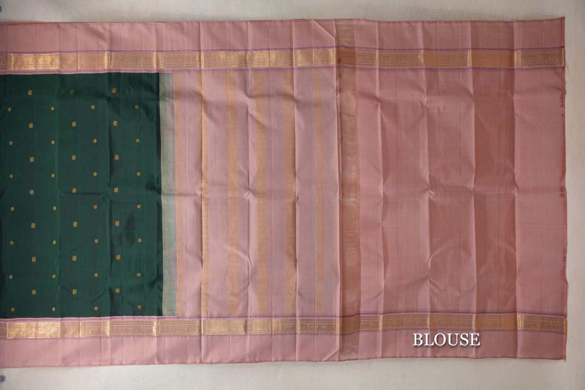 Bottle Green with Dusty Pink Borders Vintage Kanjivaram Silk Saree SS10176
