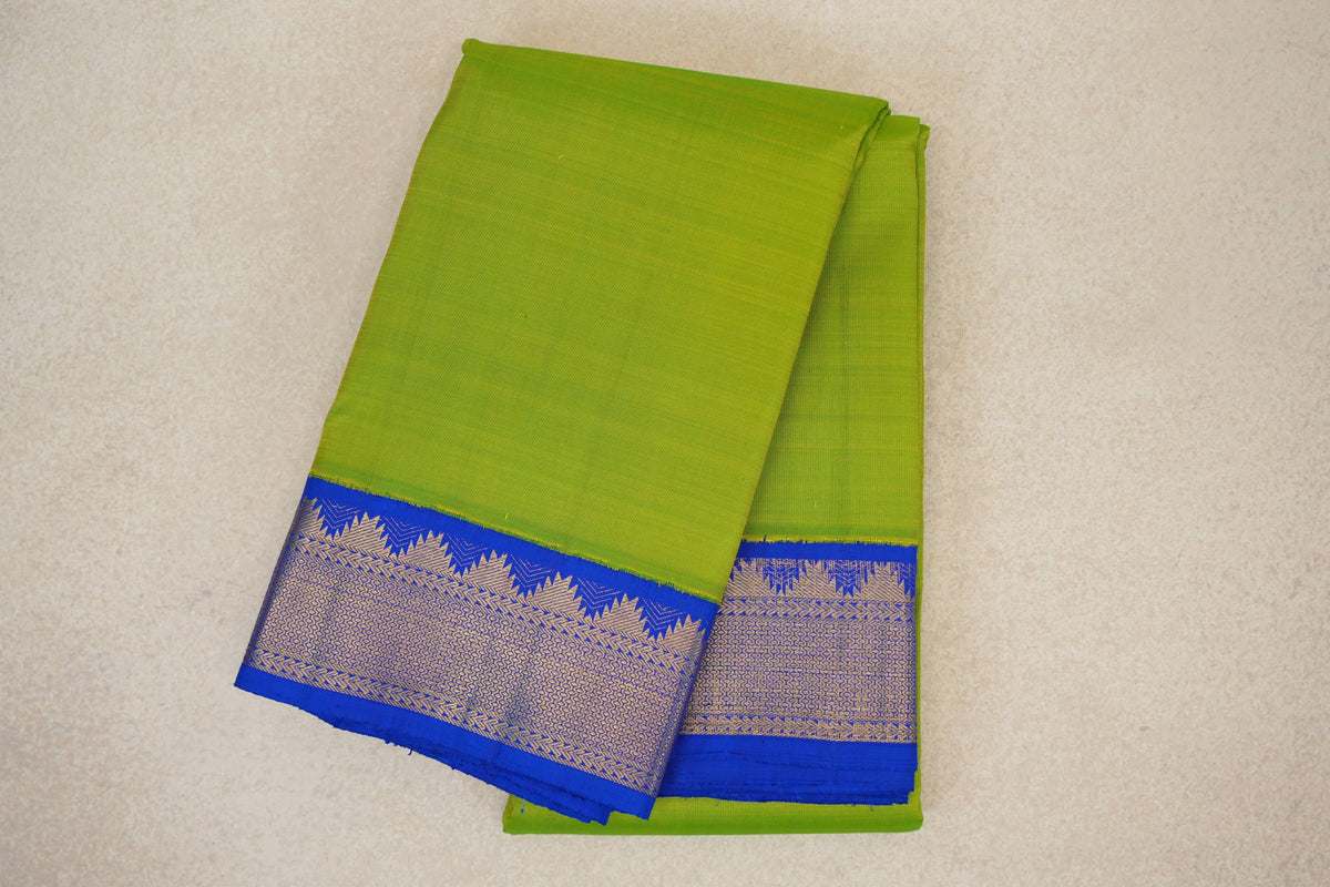 Fluorescent Green with Royal Blue Borders Vintage Kanjivaram Silk Saree SS10177