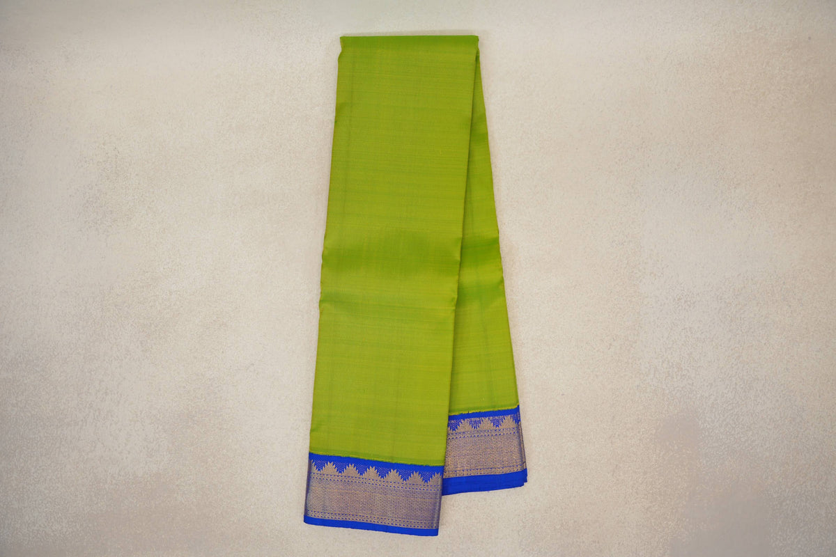 Fluorescent Green with Royal Blue Borders Vintage Kanjivaram Silk Saree SS10177