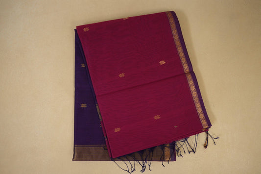 Magenta folded maheshwari silk cotton saree