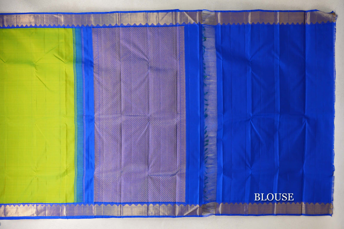 Fluorescent Green with Royal Blue Borders Vintage Kanjivaram Silk Saree SS10177