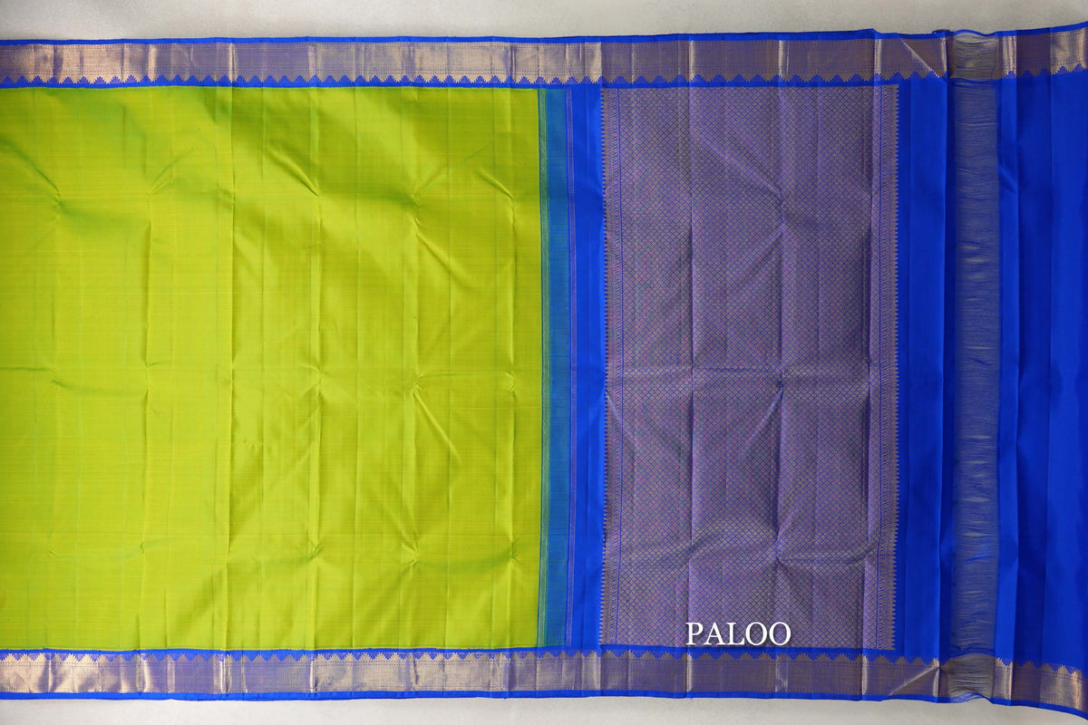 Fluorescent Green with Royal Blue Borders Vintage Kanjivaram Silk Saree SS10177