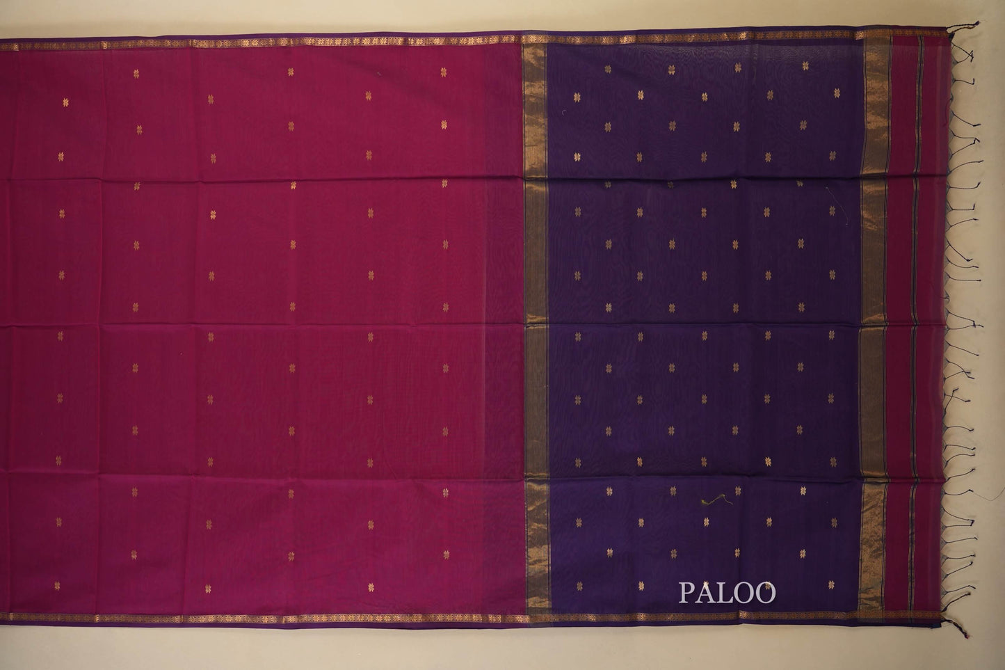 magenta maheshwari silk cotton saree paloo