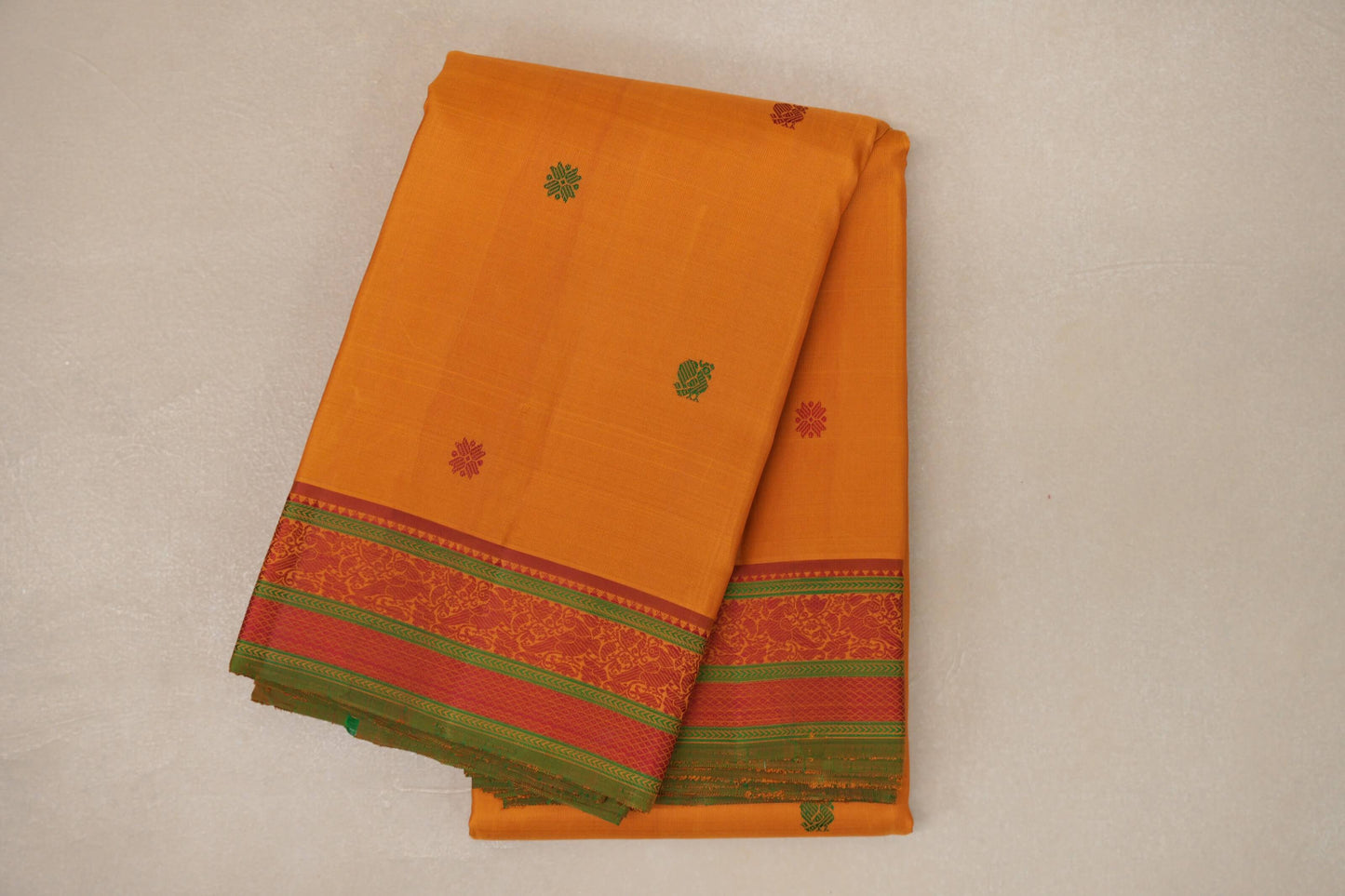 Mango yellow with Pink with parrot green Vintage Kanjivaram Silk Saree SS9054