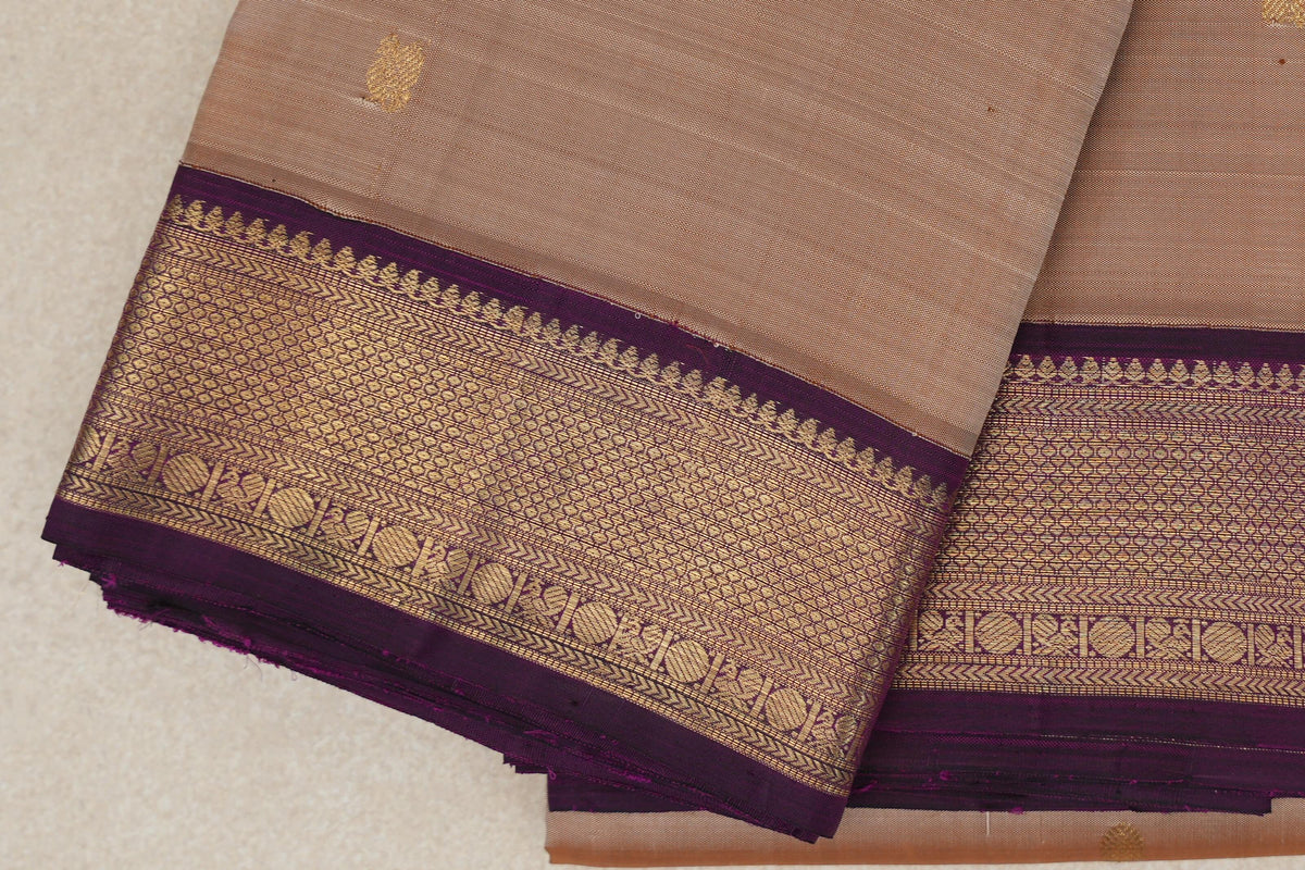 Deep Beige with Deep Purple Borders Vintage Kanjivaram Silk Saree SS10178