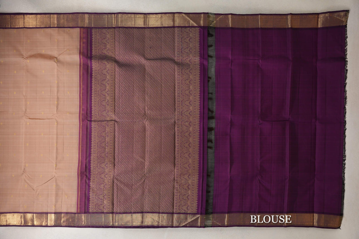 Deep Beige with Deep Purple Borders Vintage Kanjivaram Silk Saree SS10178