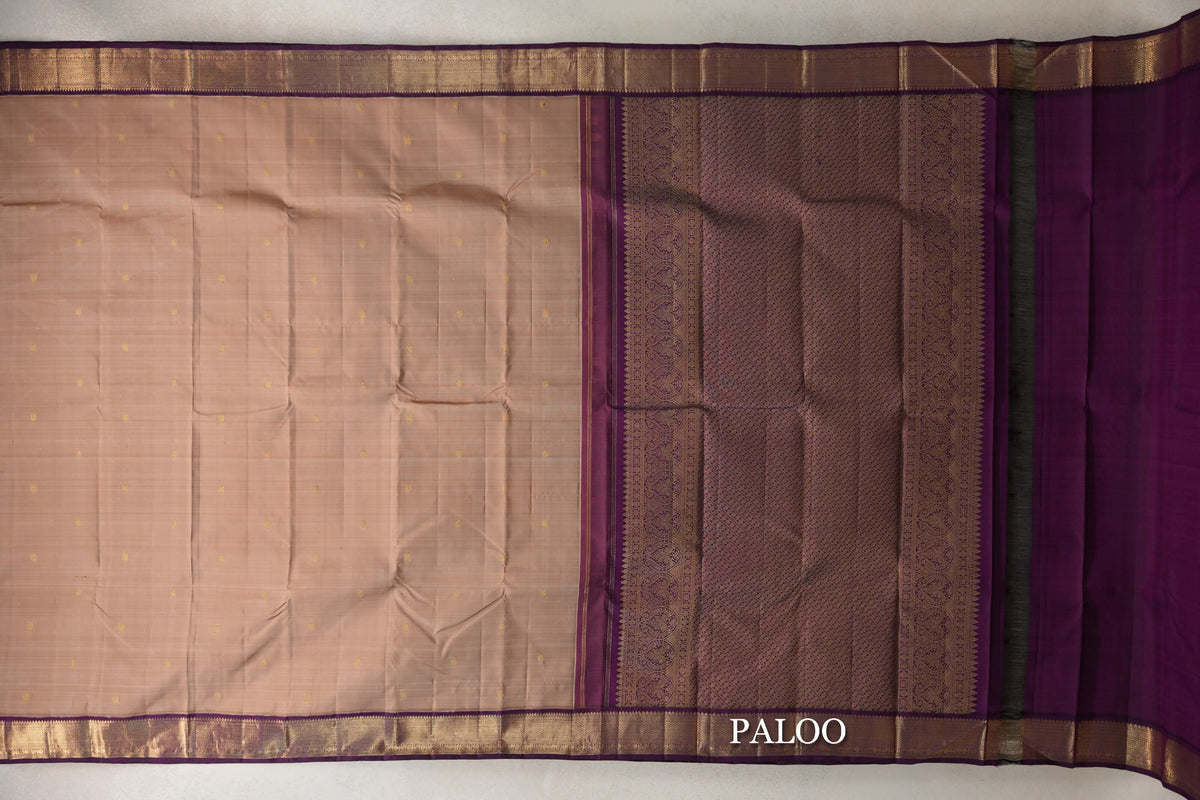 Deep Beige with Deep Purple Borders Vintage Kanjivaram Silk Saree SS10178