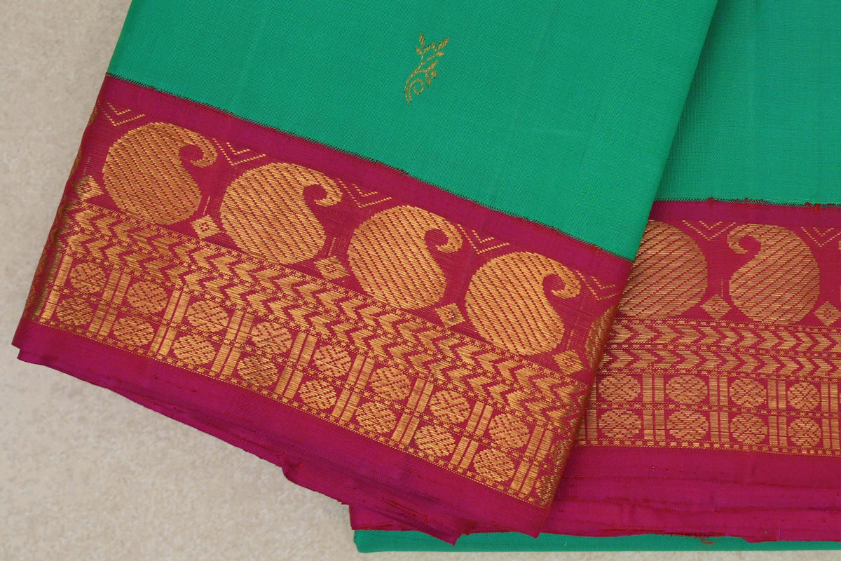 Teal Green with Rani Pink Borders Vintage Kanjivaram Silk Saree SS10179