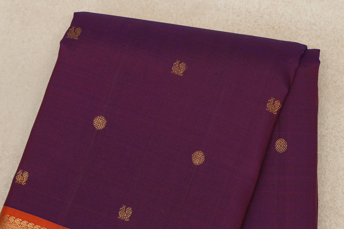 Deep Purple with Orange with Green Selvedge Borders Vintage Kanjivaram Silk Saree SS10180