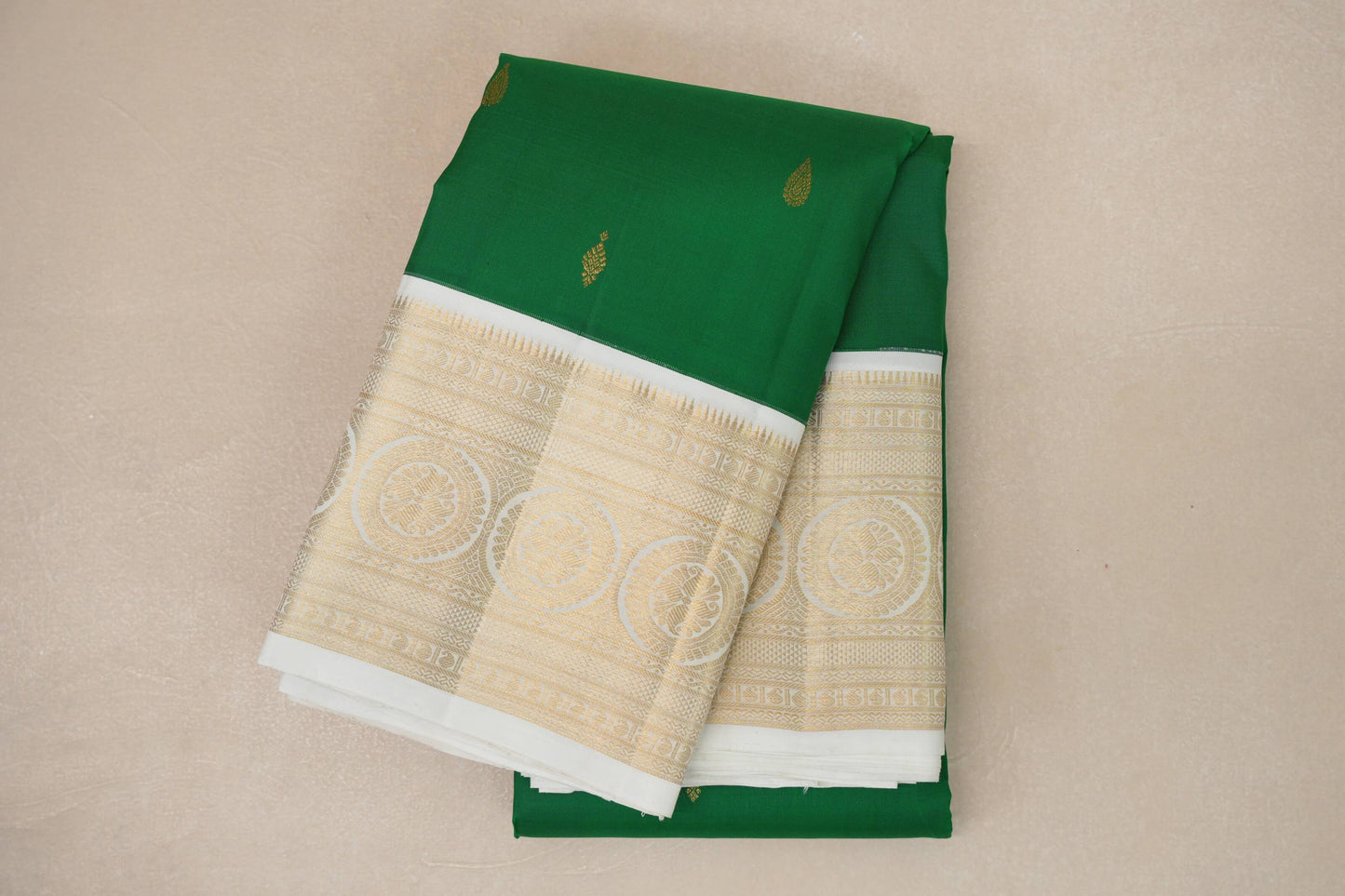 Parrot Green with Milk white Vintage Kanjivaram Silk Saree SS9057