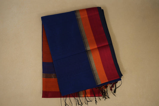 Blue folded maheshwari silk cotton saree