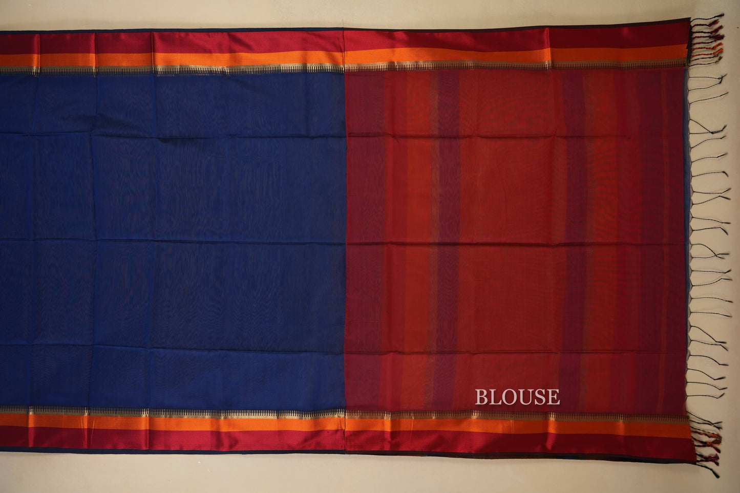 Blue maheshwari silk cotton saree blouse