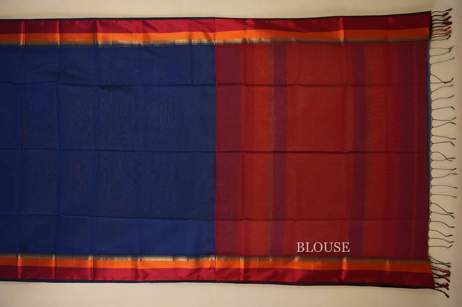 Blue maheshwari silk cotton saree blouse