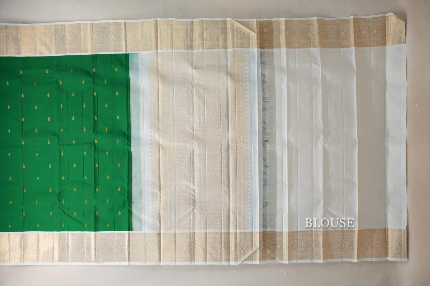 Parrot Green with Milk white Vintage Kanjivaram Silk Saree SS9057